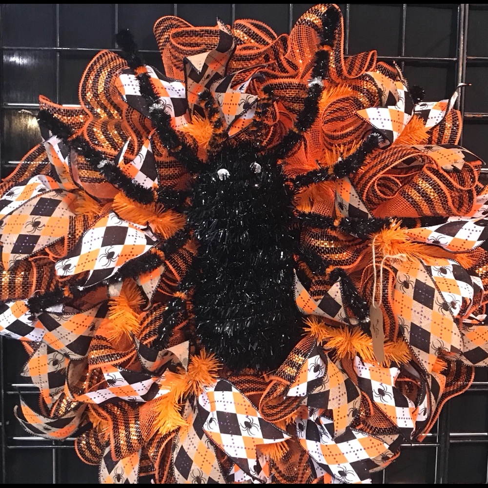 Halloween Spider wreath orange large black spider